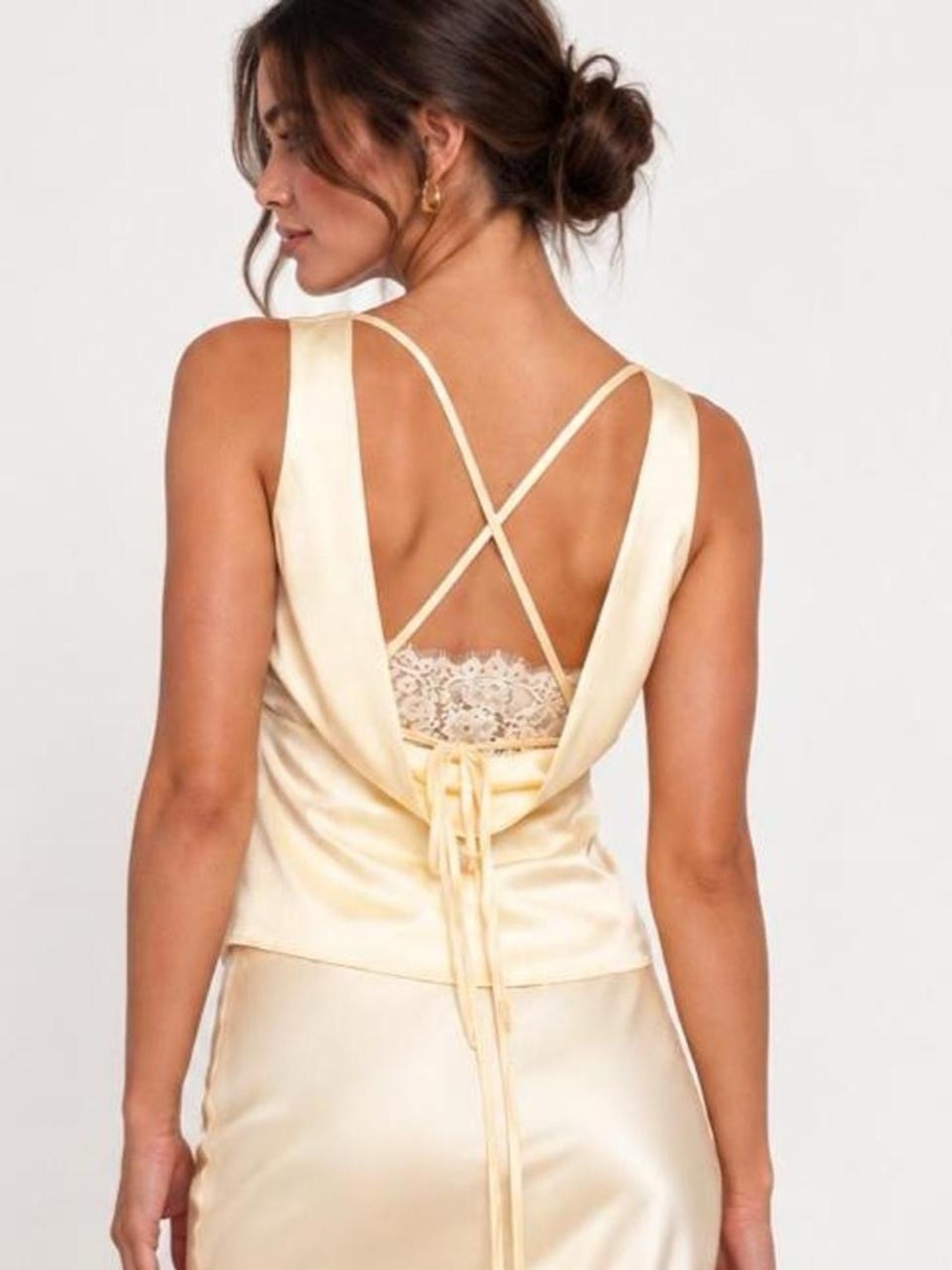 Petal & Pup Satin Lace-Back Top in Creamy Yellow